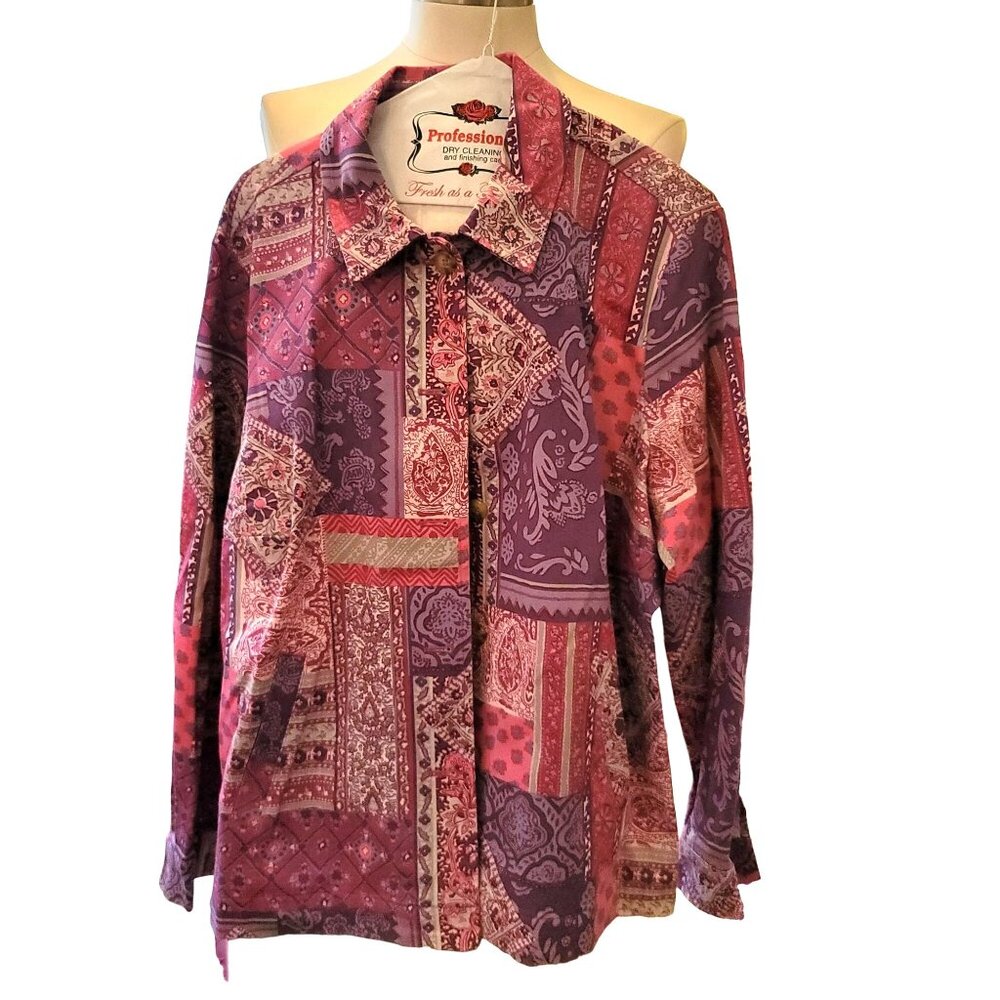 Appleseed's Women's Long Sleeve Patchwork Button-Down Shirt jj3602